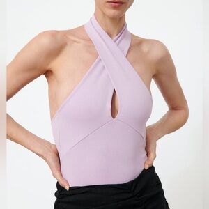 Zara Lilac Two Way Stretch Cotton Bikini Cut Halter Top Bodysuit